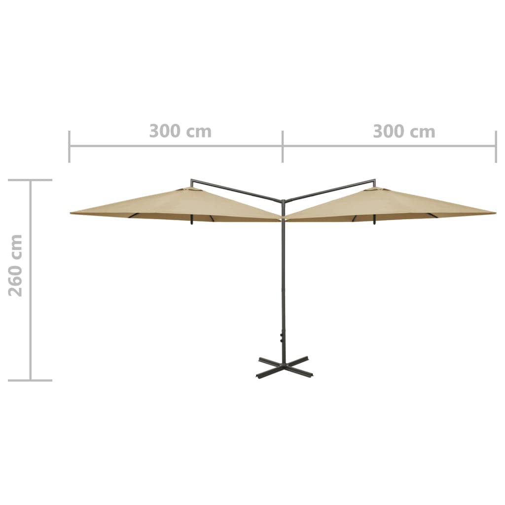 Doppel-Sonnenschirm mit Stahlmast Taupe 600 cm