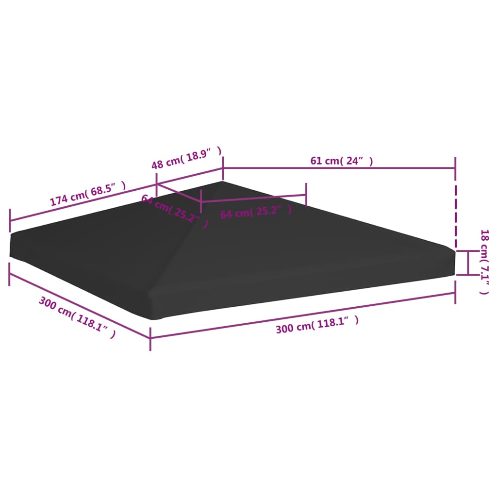 Pavillondach 270 g/m² 3x3 m Schwarz