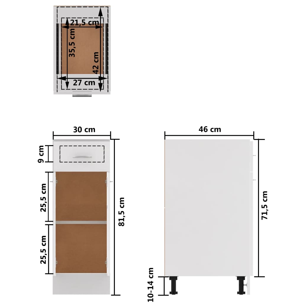 Schubunterschrank Weiß 30x46x81,5 cm Holzwerkstoff