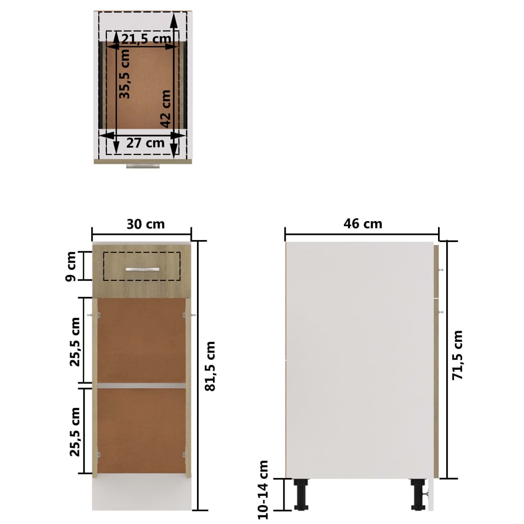 Schubunterschrank Sonoma-Eiche 30x46x81,5 cm Holzwerkstoff