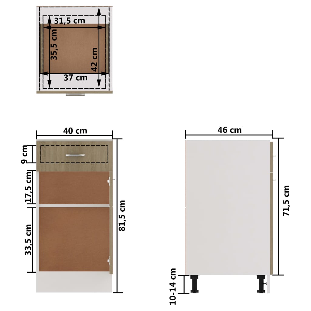 Schubunterschrank Sonoma-Eiche 40x46x81,5 cm Holzwerkstoff