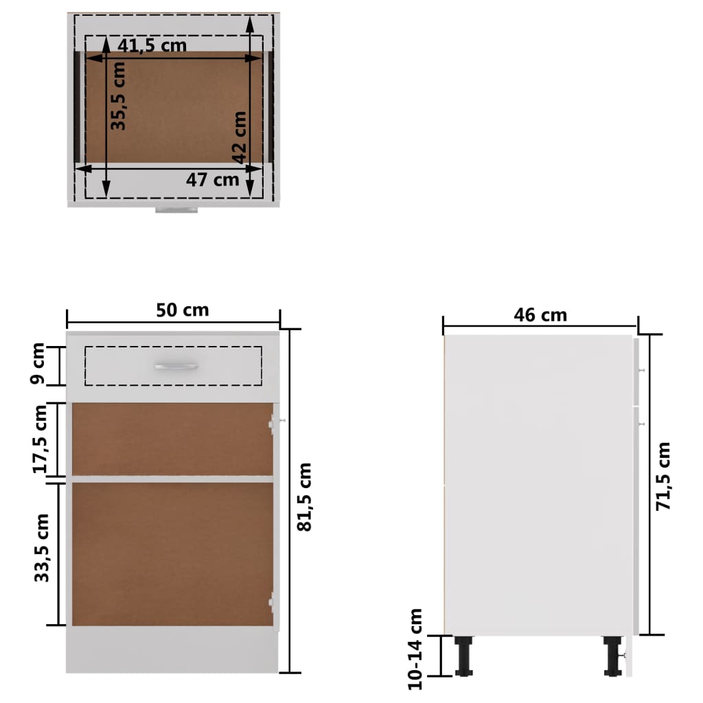 Schubunterschrank Weiß 50x46x81,5 cm Holzwerkstoff