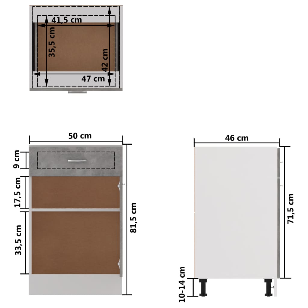 Schubunterschrank Betongrau 50x46x81,5 cm Holzwerkstoff