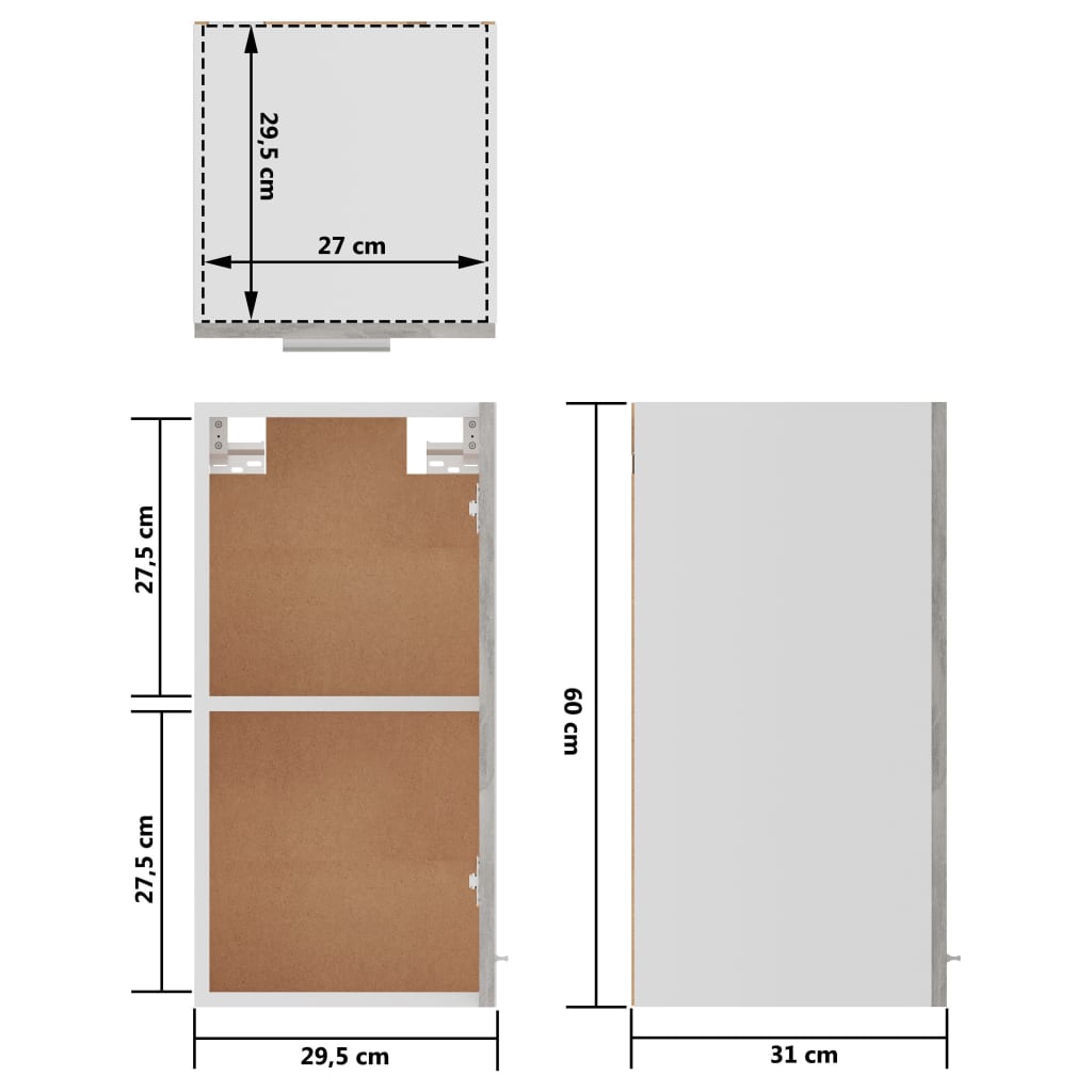 Hängeschrank Betongrau 29,5x31x60 cm Holzwerkstoff