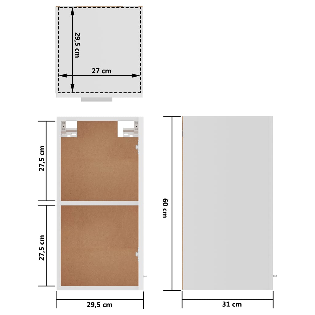 Hängeschrank Hochglanz-Weiß 29,5x31x60 cm Holzwerkstoff