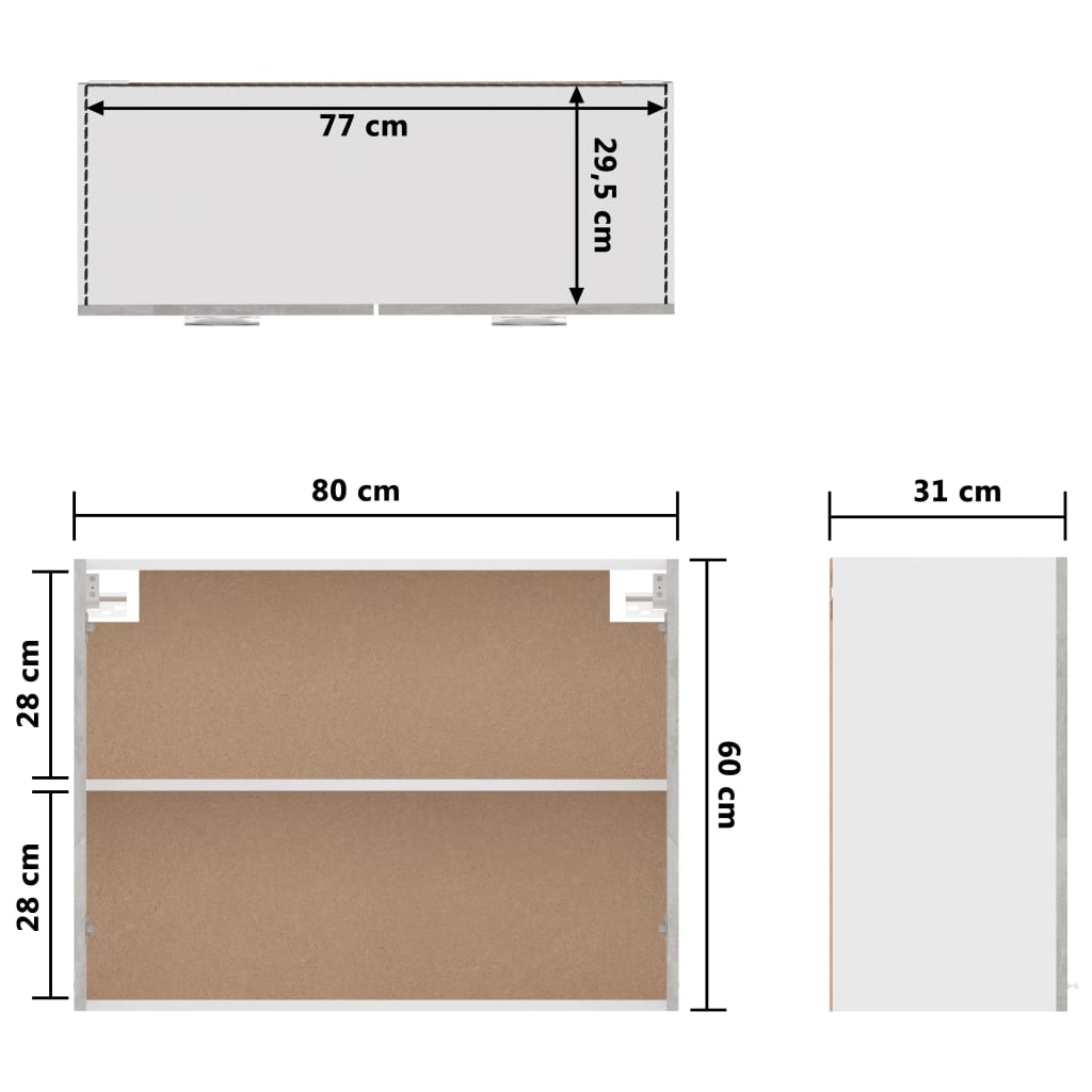 Hängeschrank Betongrau 80x31x60 cm Holzwerkstoff