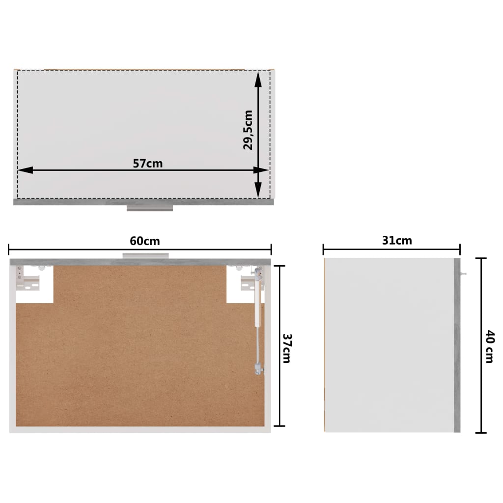 Hängeschrank Betongrau 60x31x40 cm Holzwerkstoff