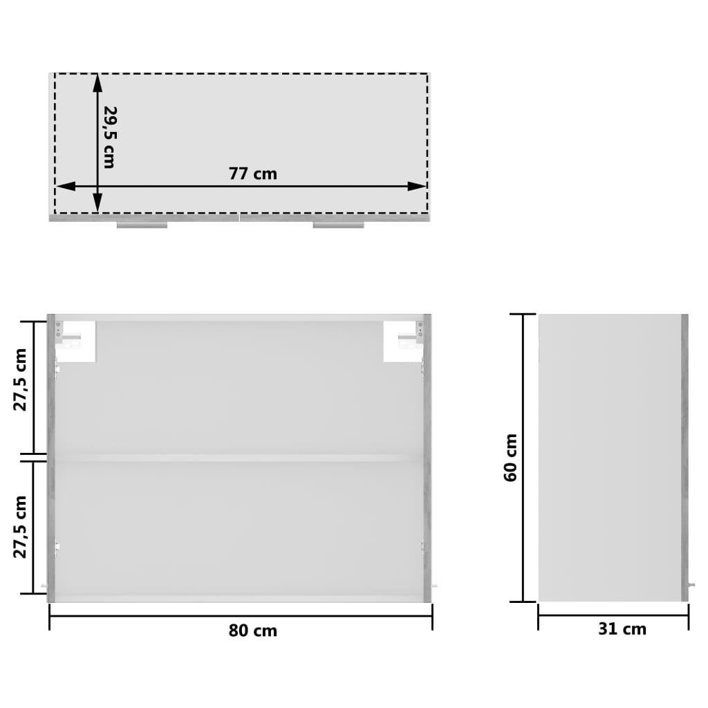 Hängeglasschrank Betongrau 80x31x60 cm Holzwerkstoff