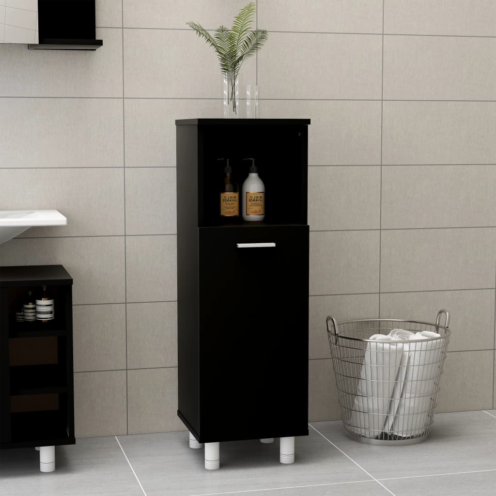 Badezimmerschrank Schwarz 30x30x95 cm Holzwerkstoff
