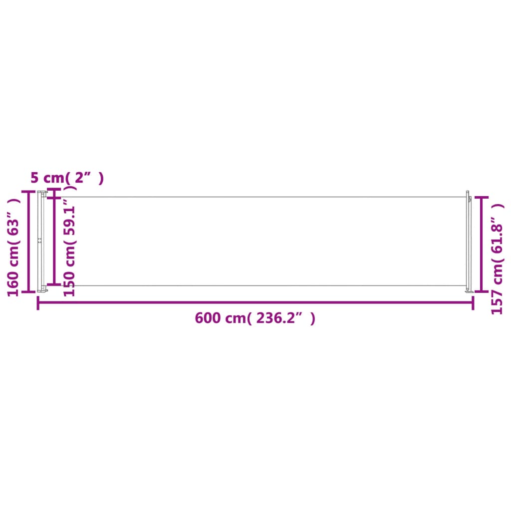 Seitenmarkise Ausziehbar 600x160 cm Grau