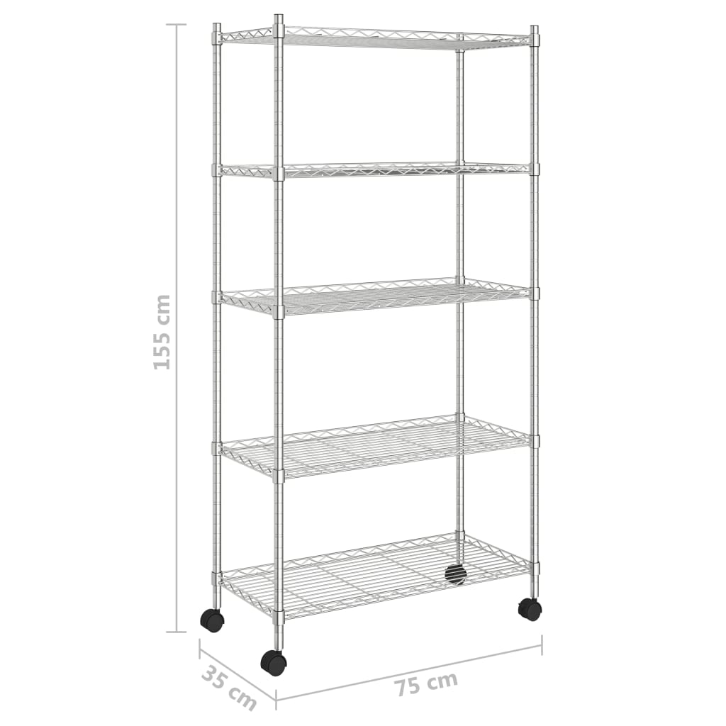 Lagerregal mit 5 Böden und Rollen 75x35x155 cm Chrom 250 kg