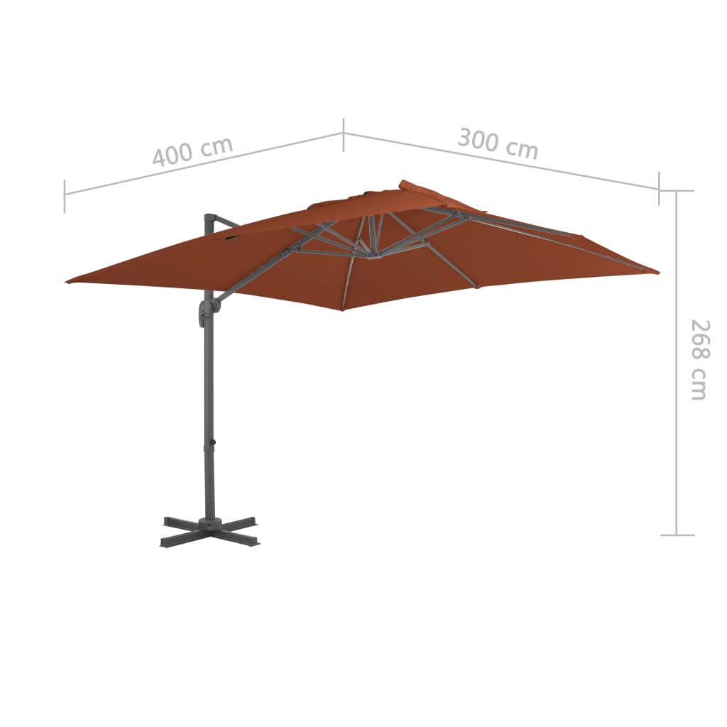 Ampelschirm mit Aluminium-Mast Terrakotta 400x300 cm