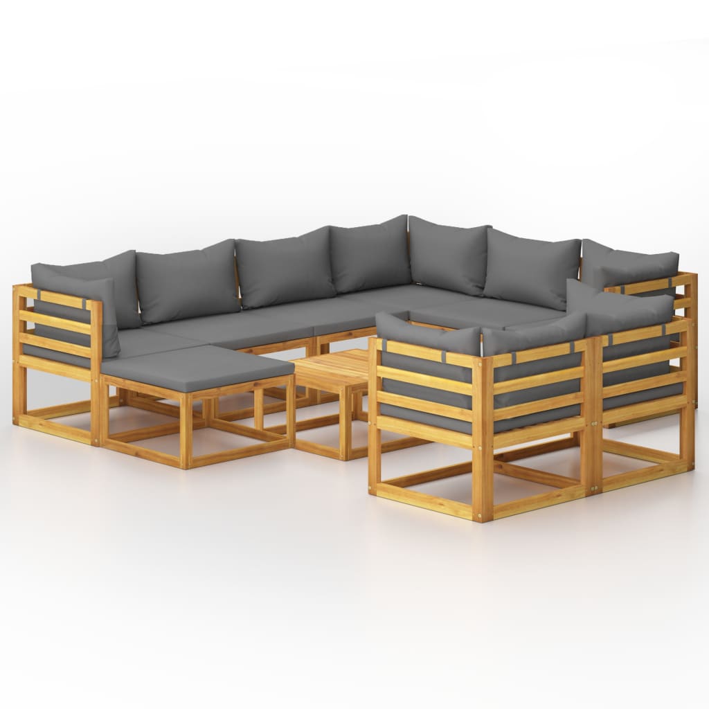 10-tlg. Garten-Lounge-Set mit Auflagen Massivholz Akazie