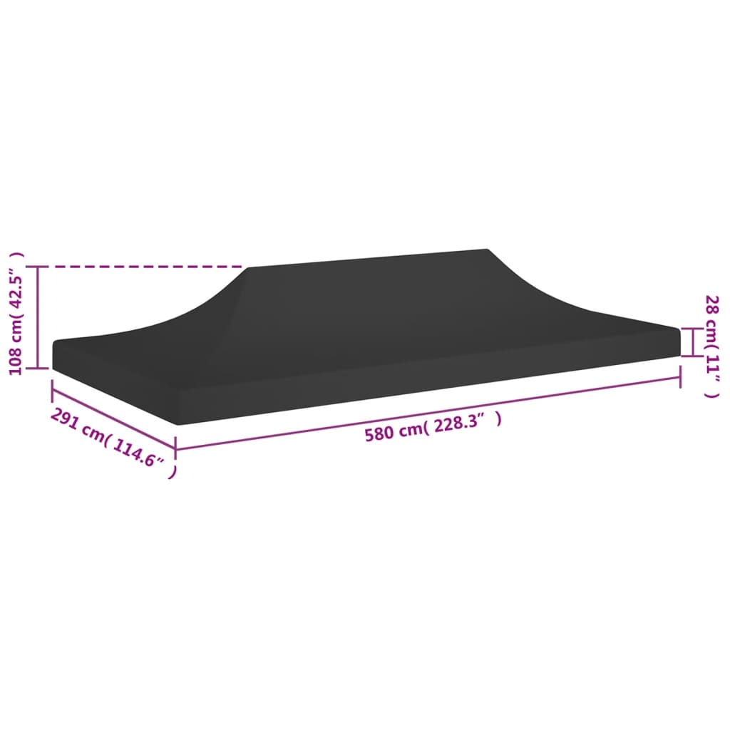 Partyzelt-Dach 6x3 m Schwarz 270 g/m²