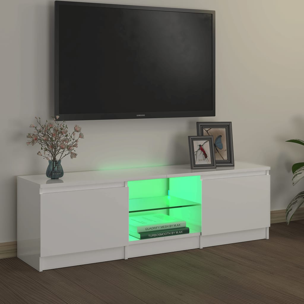 TV-Schrank mit LED-Leuchten Hochglanz-Weiß 120x30x35,5 cm