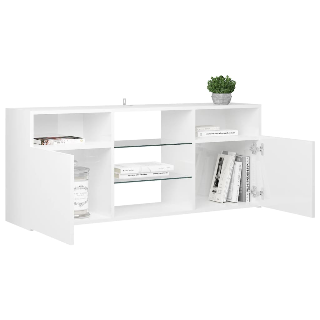 TV-Schrank mit LED-Leuchten Hochglanz-Weiß 120x30x50 cm