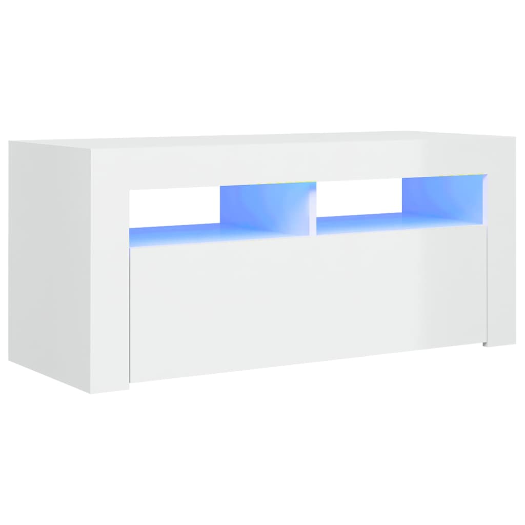 TV-Schrank mit LED-Leuchten Hochglanz-Weiß 90x35x40 cm