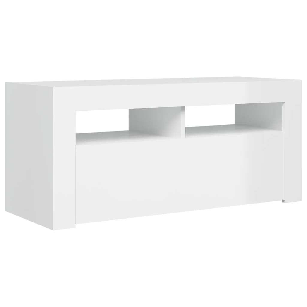 TV-Schrank mit LED-Leuchten Hochglanz-Weiß 90x35x40 cm