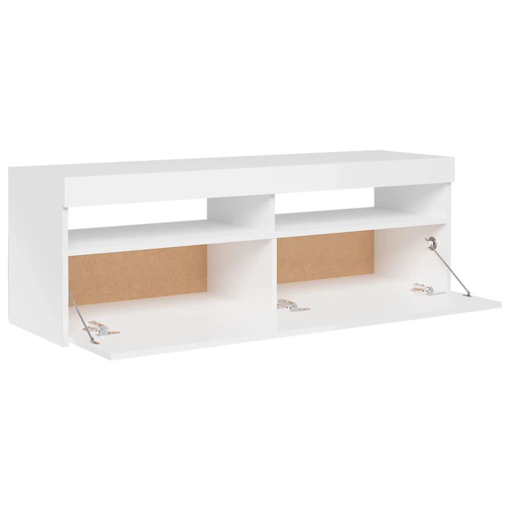 TV-Schrank mit LED-Leuchten Hochglanz-Weiß 120x35x40 cm