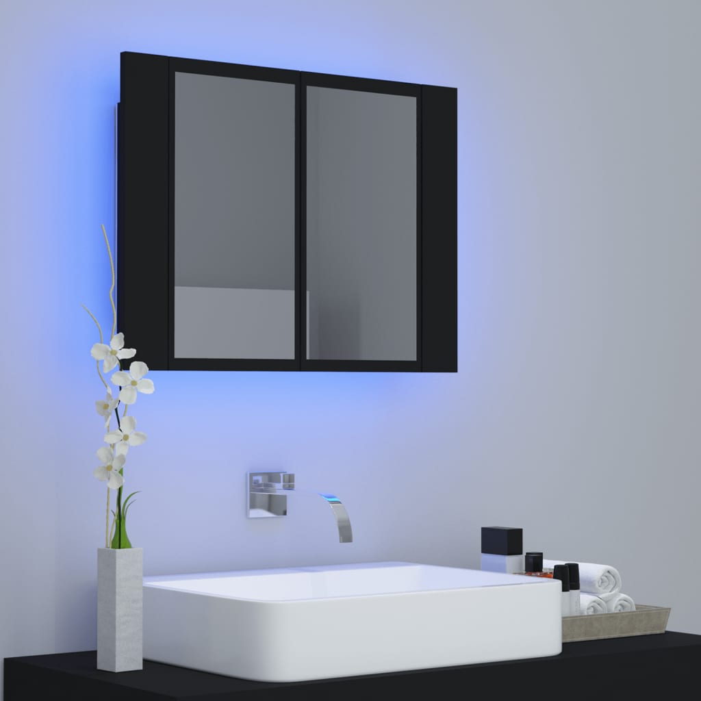 LED-Bad-Spiegelschrank Schwarz 60x12x45 cm Acryl