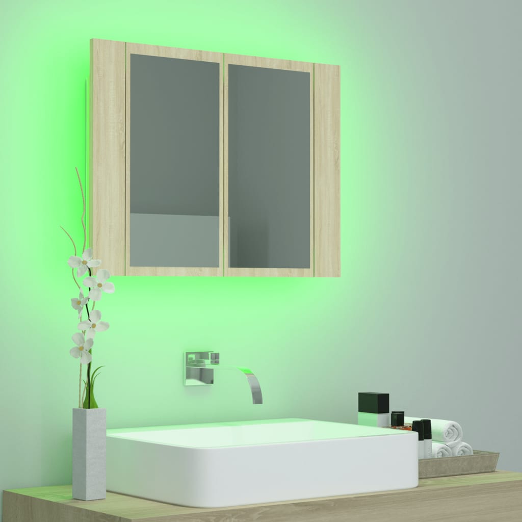 LED-Bad-Spiegelschrank Sonoma-Eiche 60x12x45 cm Acryl