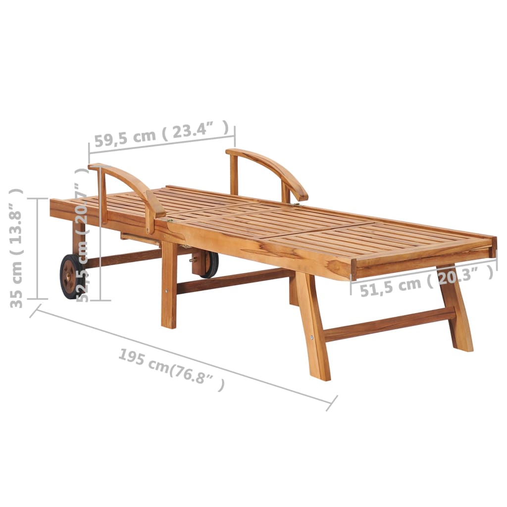 Sonnenliege mit Auflage Anthrazit Massivholz Teak