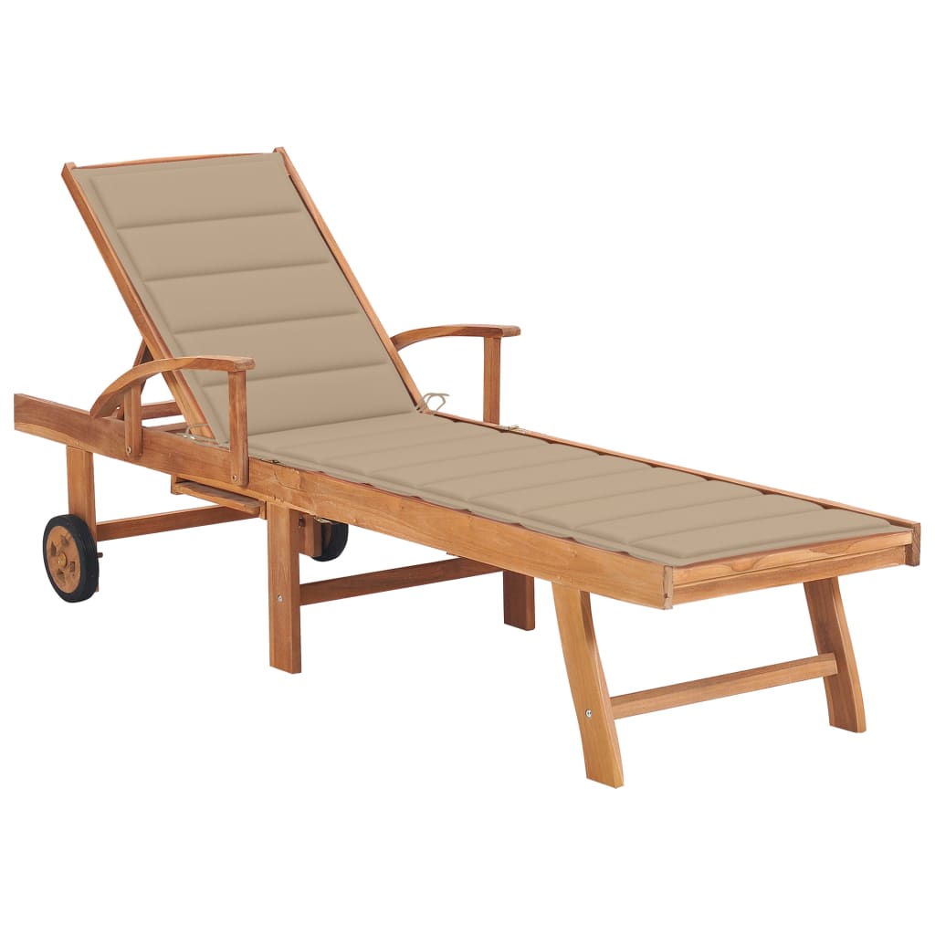 Sonnenliege mit Auflage Beige Massivholz Teak