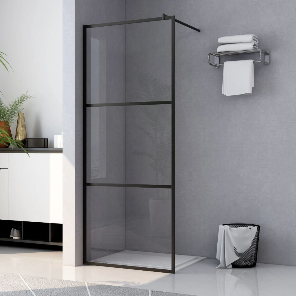 Duschwand für Begehbare Duschen ESG-Klarglas Schwarz 90x195 cm