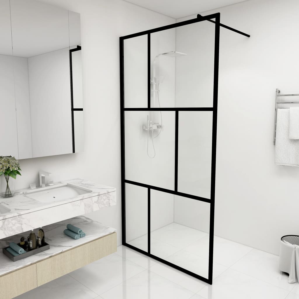Duschwand für Begehbare Duschen mit Hartglas Schwarz 100x195 cm