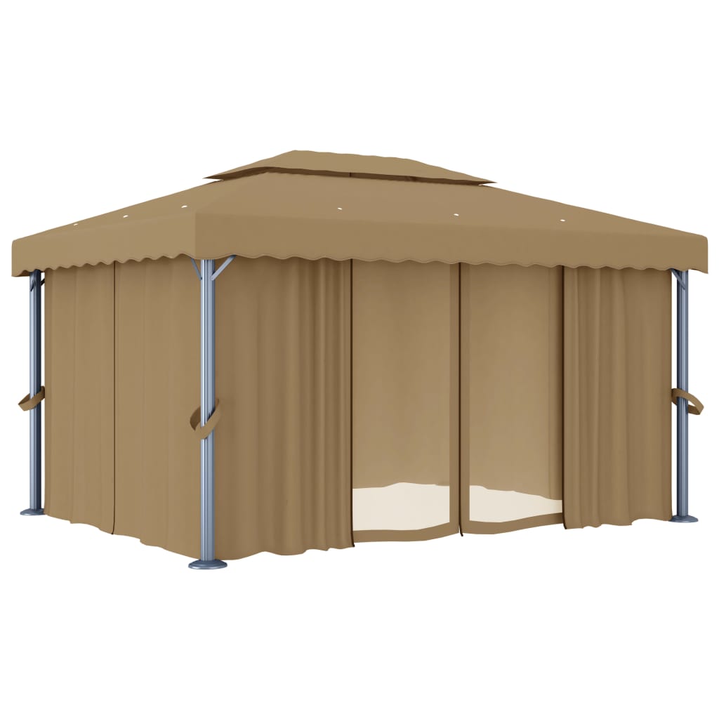 Pavillon mit Vorhang 4x3 m Taupe Aluminium