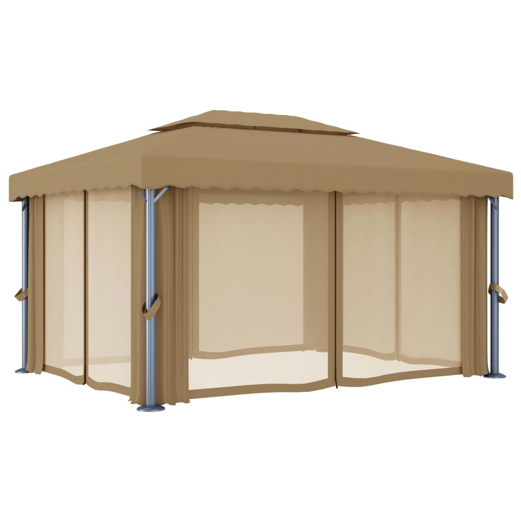 Pavillon mit Vorhang 4x3 m Taupe Aluminium