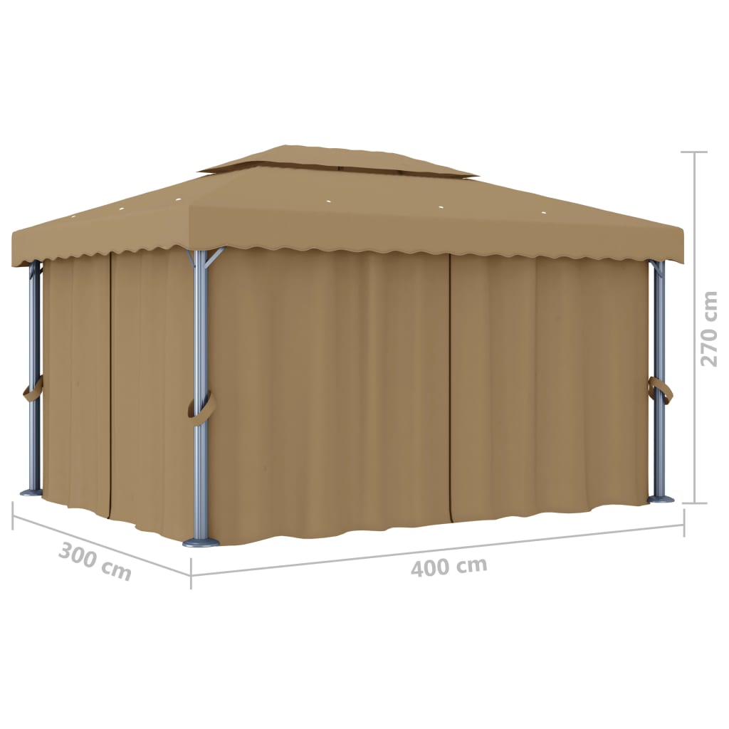 Pavillon mit Vorhang 4x3 m Taupe Aluminium