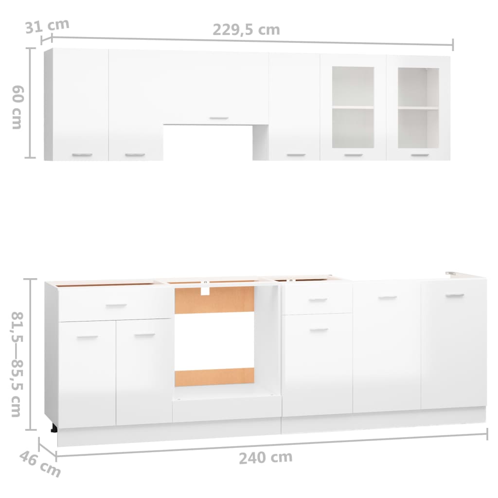 8-tlg. Küchenzeile Hochglanz-Weiß Holzwerkstoff