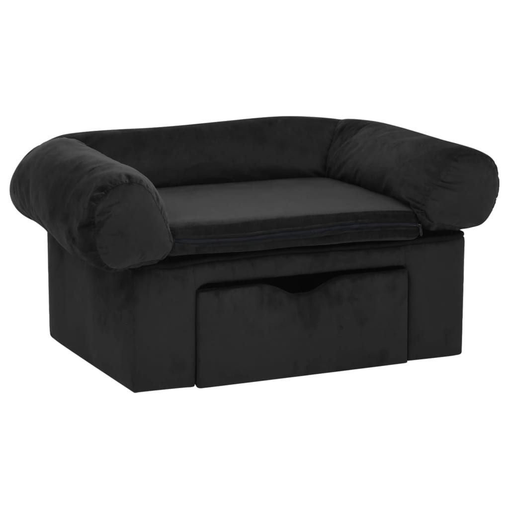 Hundesofa mit Schublade Schwarz 75x50x38 cm Plüsch