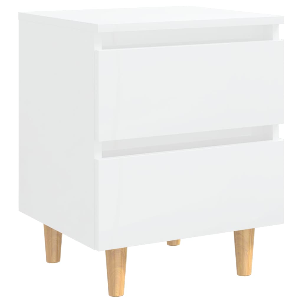 Nachttisch mit Kiefernholz-Beinen Hochglanz-Weiß 40x35x50 cm