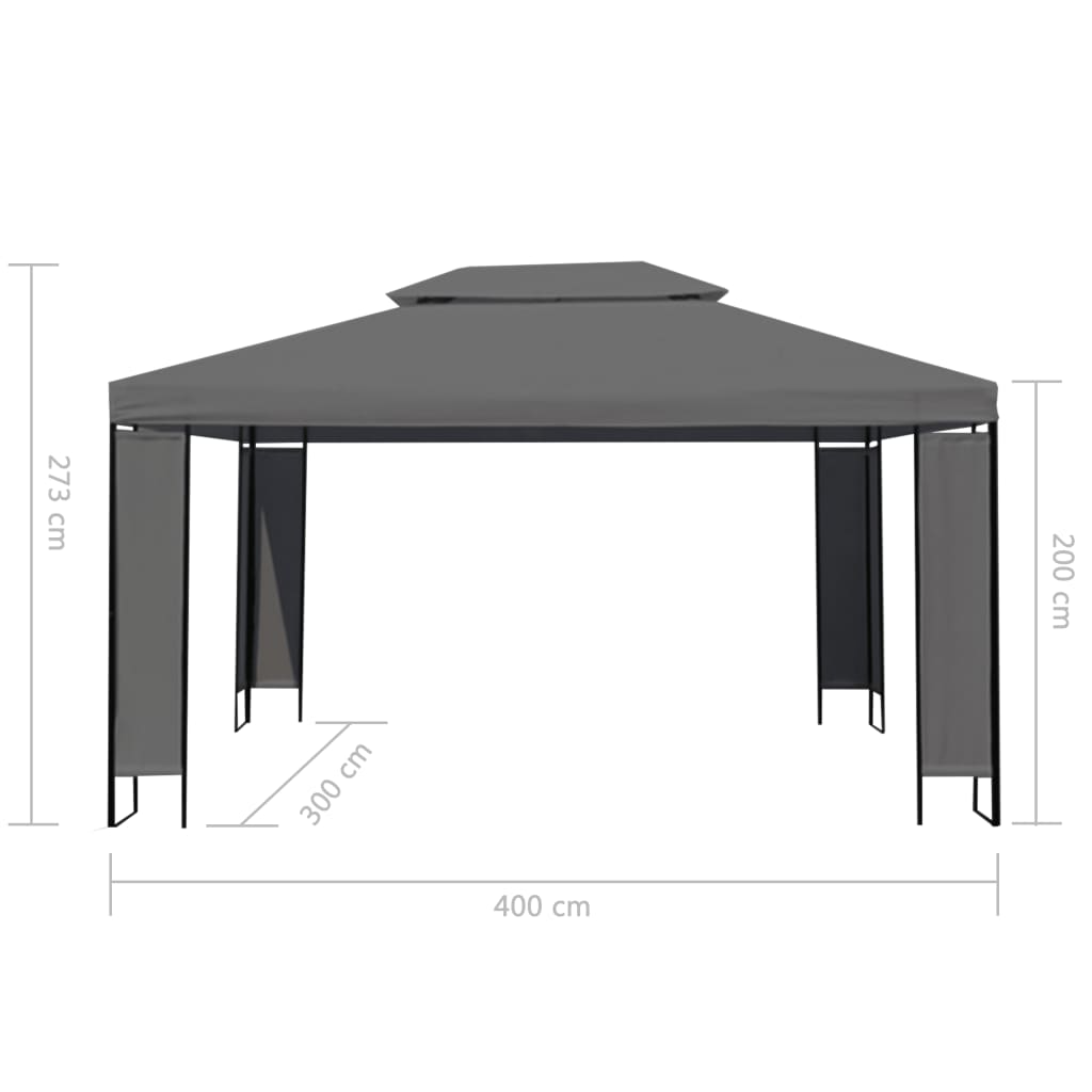 Pavillon mit LED-Lichterkette Anthrazit 3x4 m