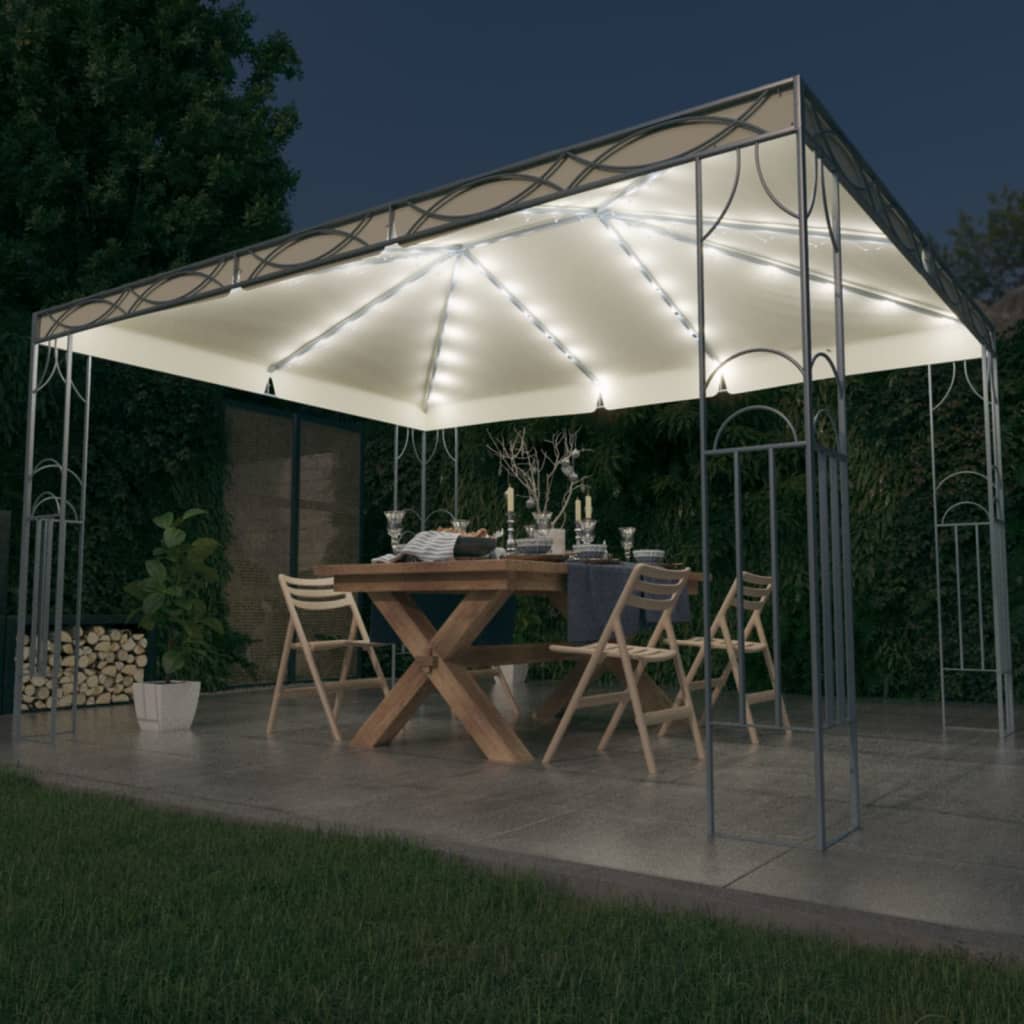 Pavillon mit LED-Lichterkette 400x300 cm Cremeweiß