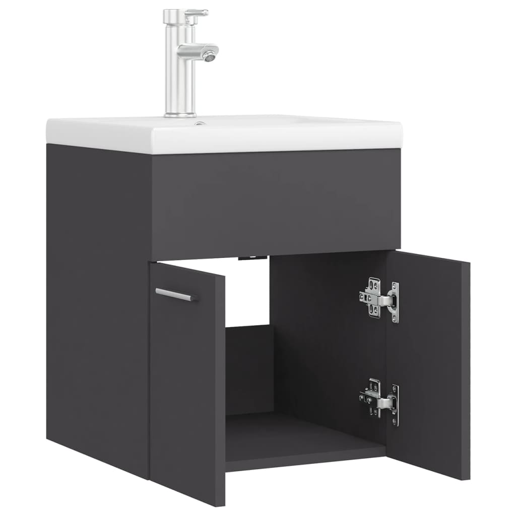 Waschbeckenunterschrank mit Einbaubecken Grau Holzwerkstoff