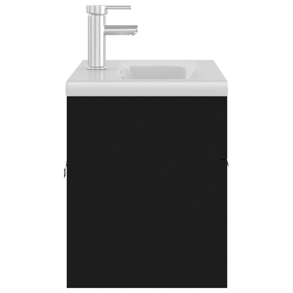 Waschbeckenunterschrank mit Einbaubecken Schwarz Holzwerkstoff