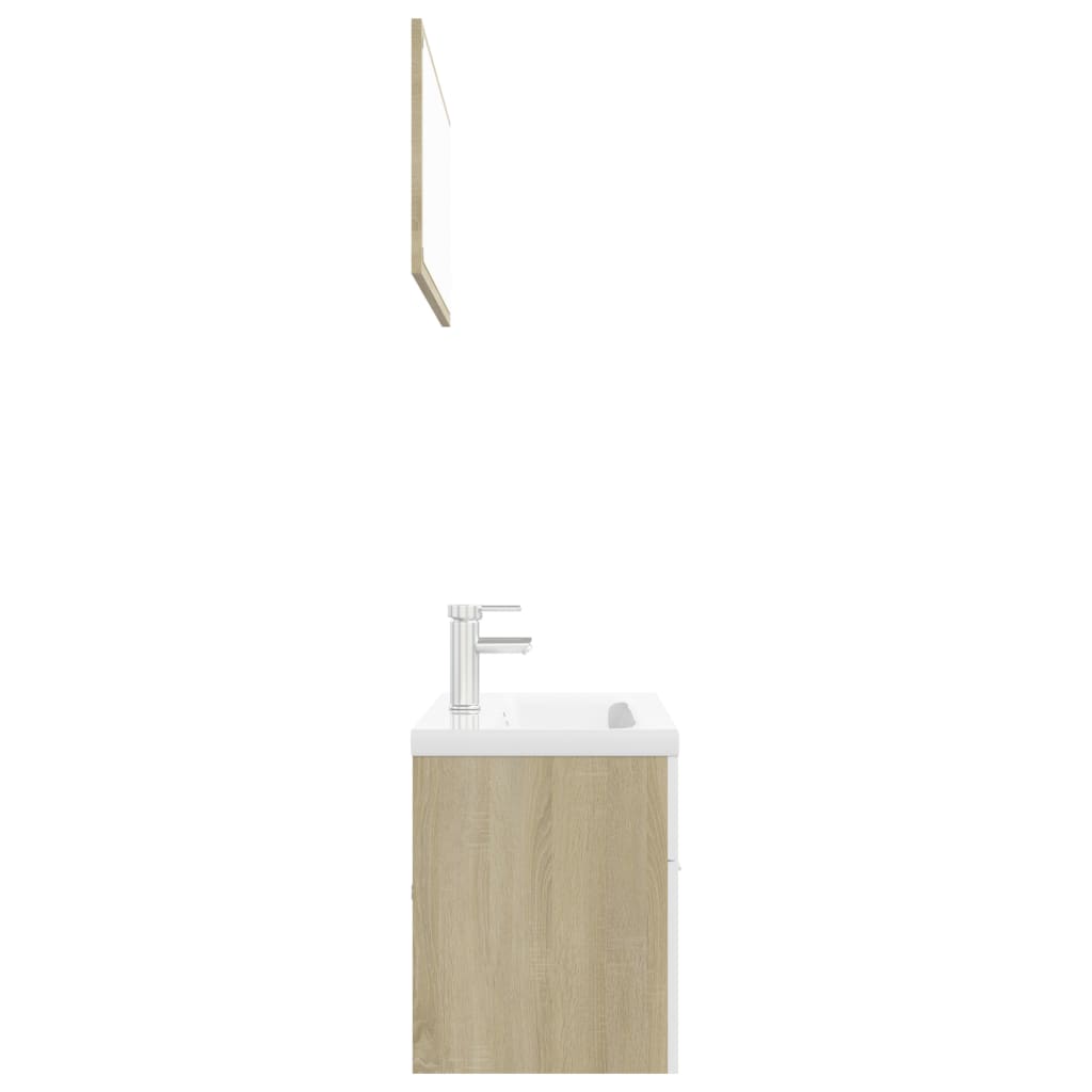 Badmöbel-Set Weiß und Sonoma-Eiche Holzwerkstoff