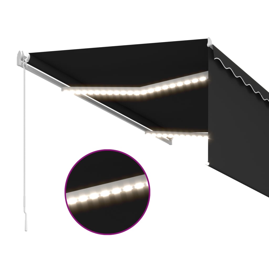 Markise Manuell Einziehbar mit Rollo LED 3,5x2,5m Anthrazit