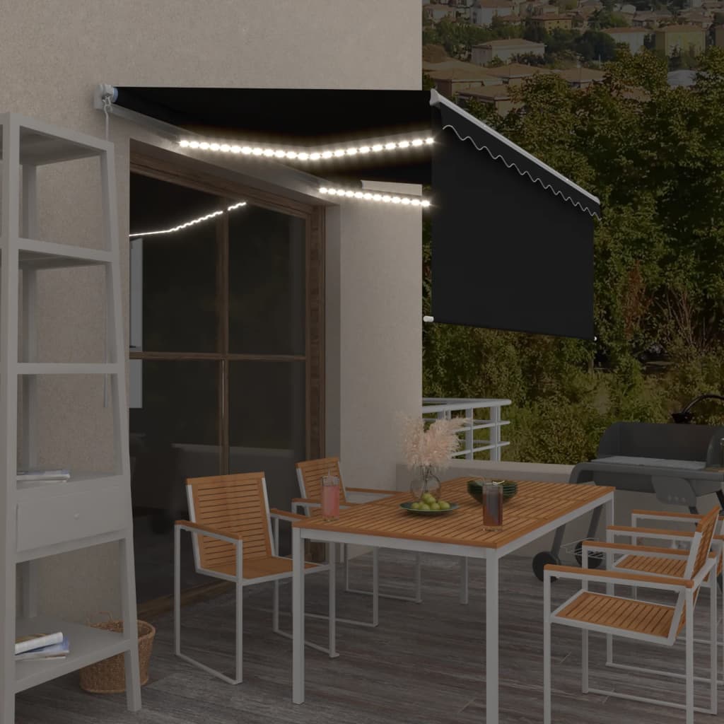 Markise Manuell Einziehbar mit Rollo LED 3,5x2,5m Anthrazit