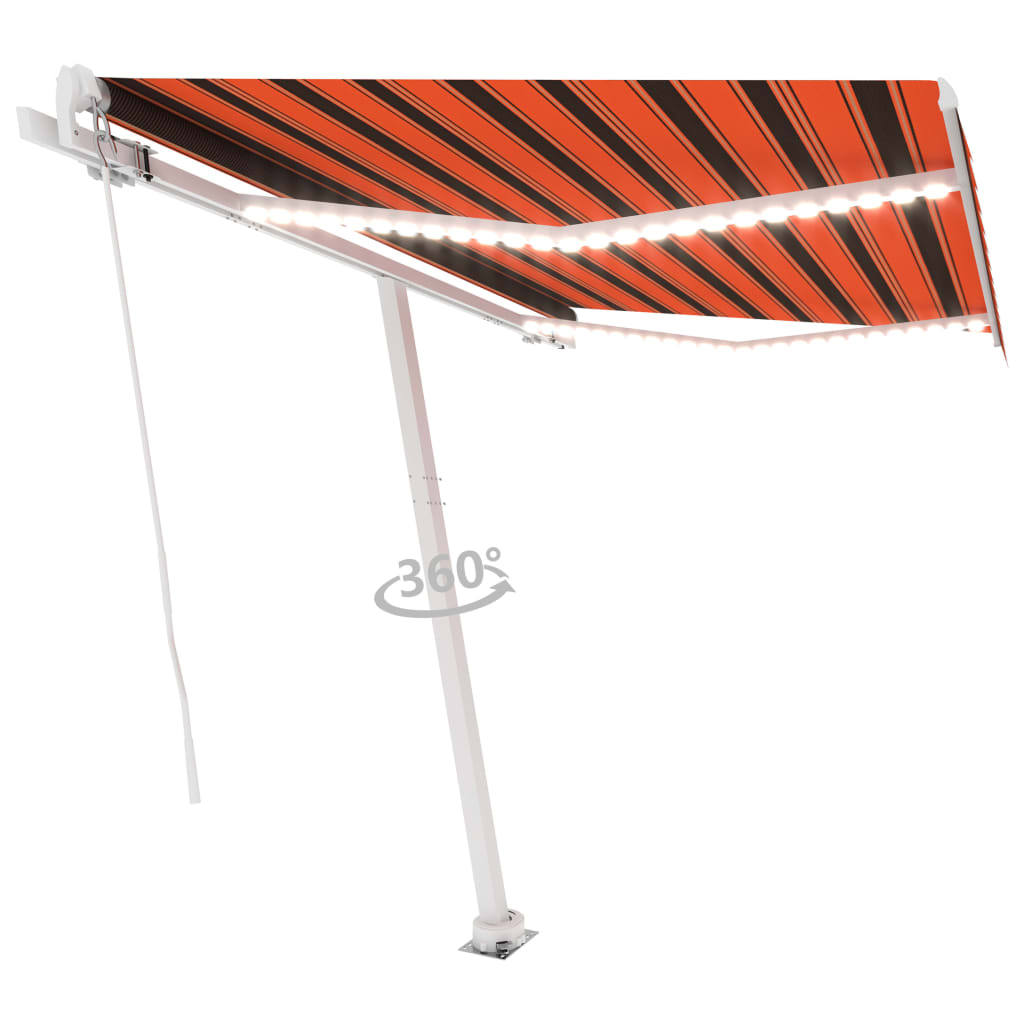 Markise Manuell Einziehbar mit LED 350x250 cm Orange Braun