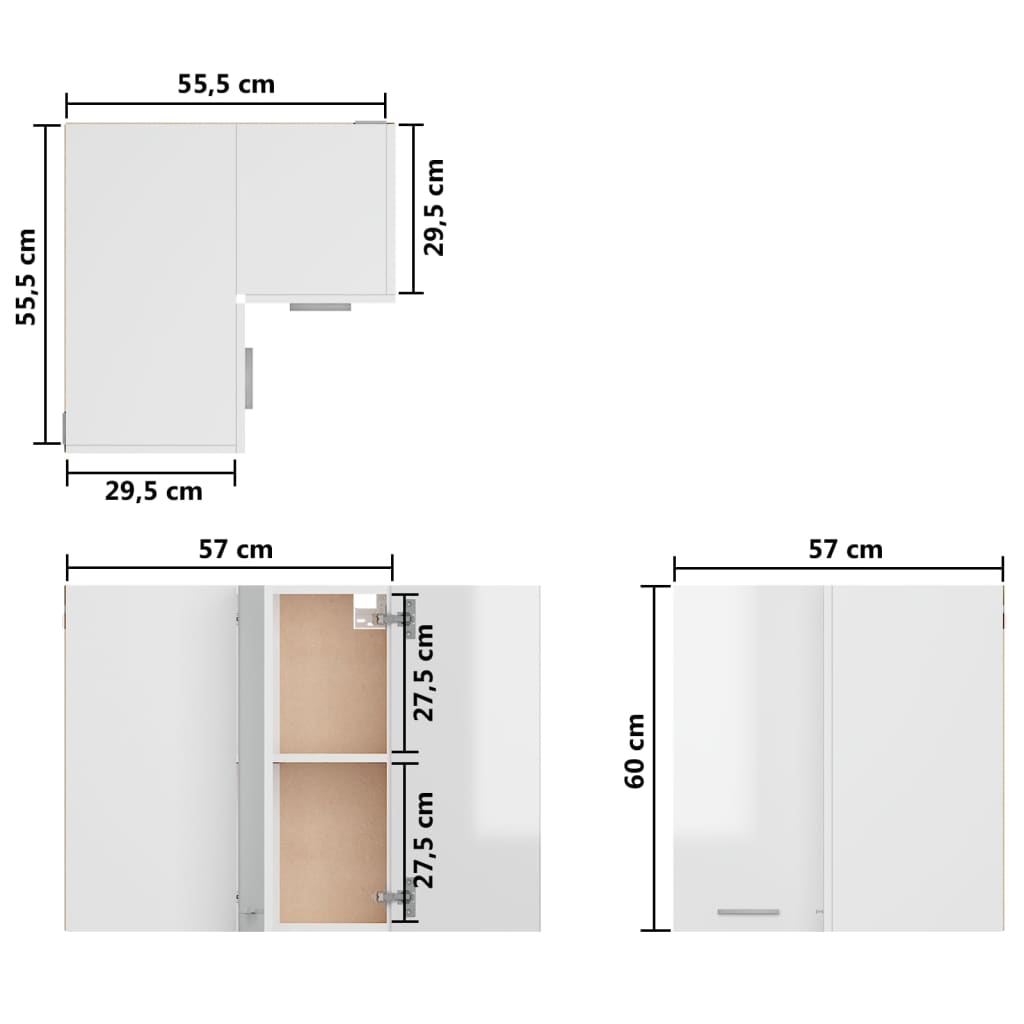 Eckhängeschrank Hochglanz-Weiß 57x57x60 cm Holzwerkstoff