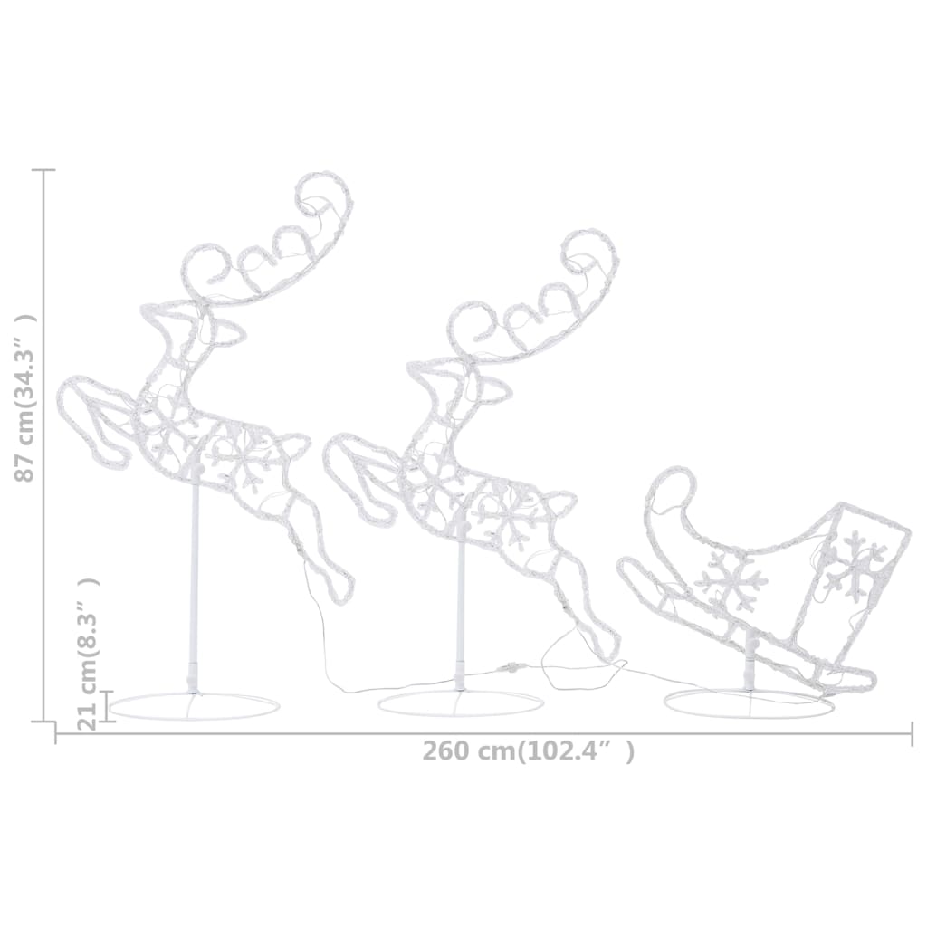 Weihnachtsdeko LED Rentiere & Schlitten Acryl 260x21x87 cm