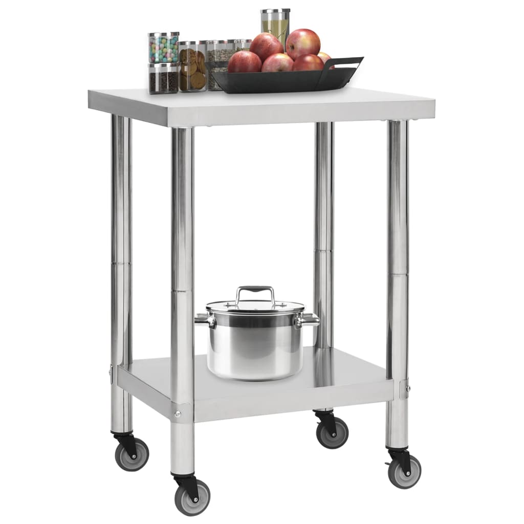 Küchen-Arbeitstisch mit Rollen 60x30x85 cm Edelstahl