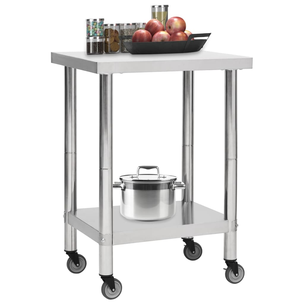 Küchen-Arbeitstisch mit Rollen 60x45x85 cm Edelstahl