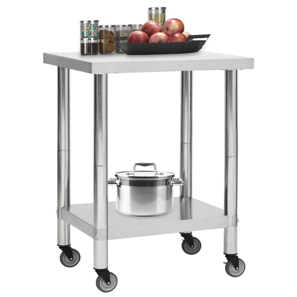Küchen-Arbeitstisch mit Rollen 80x30x85 cm Edelstahl