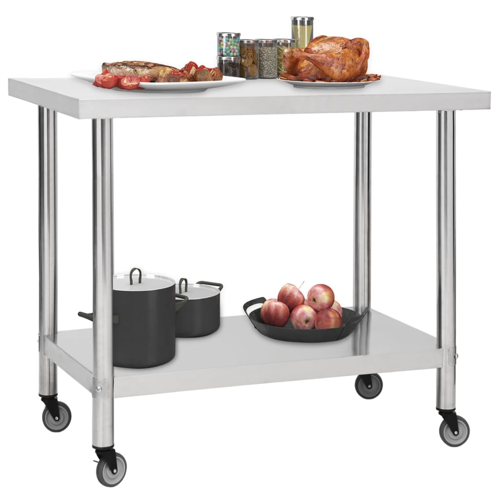 Küchen-Arbeitstisch mit Rollen 80x60x85 cm Edelstahl