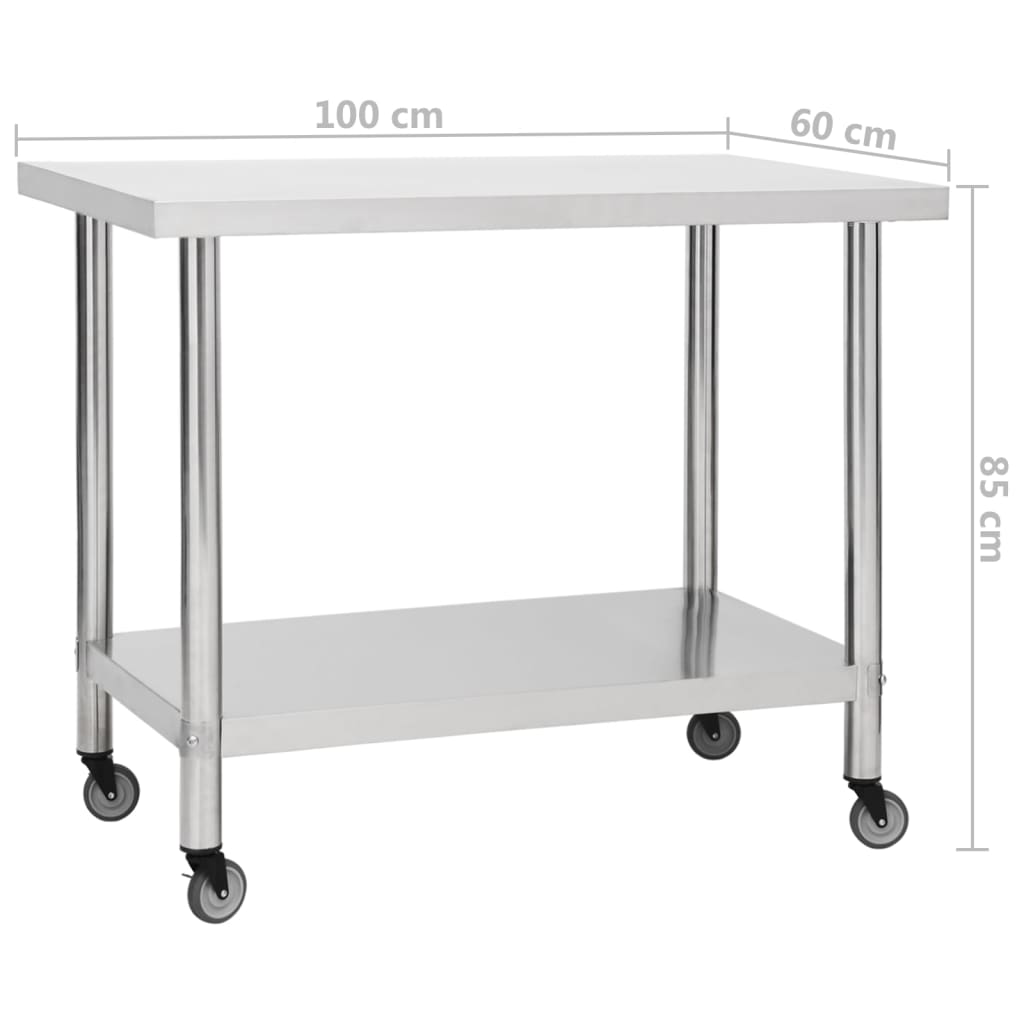Küchen-Arbeitstisch mit Rollen 100x60x85 cm Edelstahl